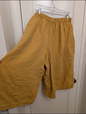100% Linen Mustard Yellow Wide-Leg Linen Pants